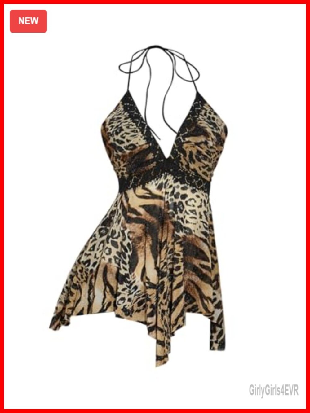 Y2K Cheetah Print Halter Top Tie Back Backless Asymmetrical Cami
